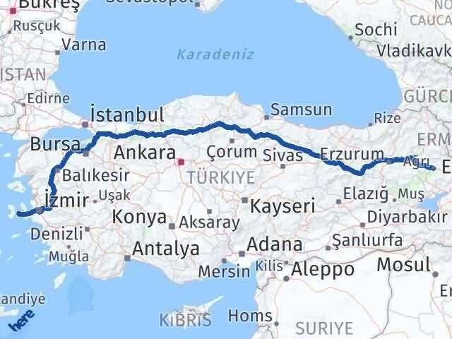 Ağrı Çeşme İzmir Arası Kaç Km - Yol Haritası