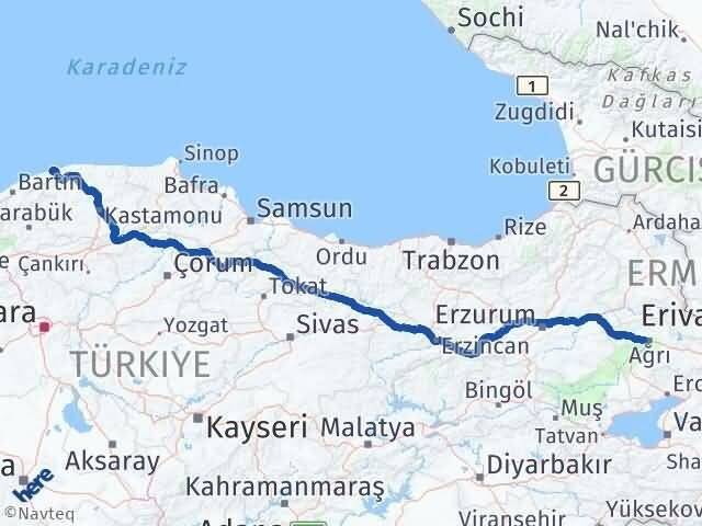 Ağrı Cide Kastamonu Arası Kaç Km - Yol Haritası