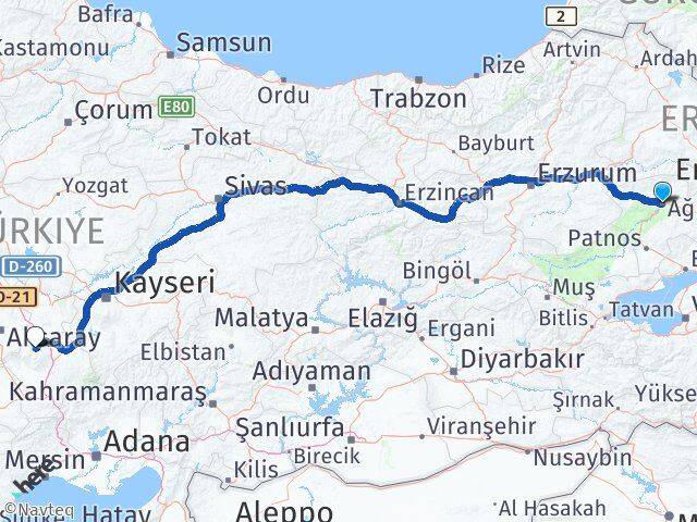 Ağrı Çiftlik Niğde Arası Kaç Km - Yol Haritası