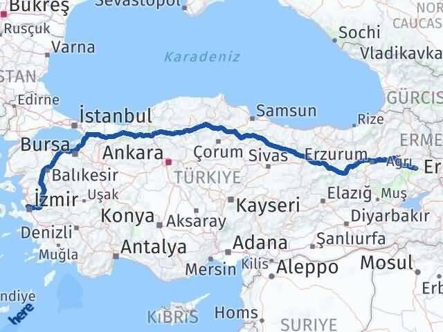 Ağrı Çiğli İzmir Arası Kaç Km - Yol Haritası
