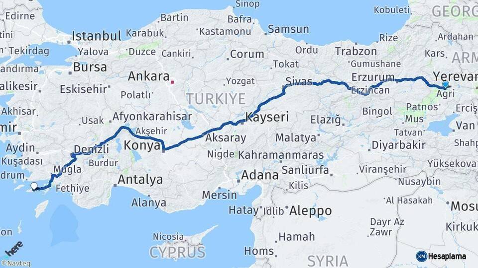 Ağrı Datça Muğla Arası Kaç Km - Yol Haritası