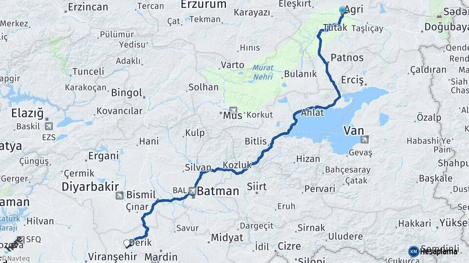 Ağrı Derik Mardin Arası Kaç Km - Yol Haritası