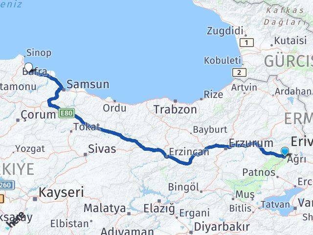 Ağrı Dikmen Sinop Arası Kaç Km - Yol Haritası