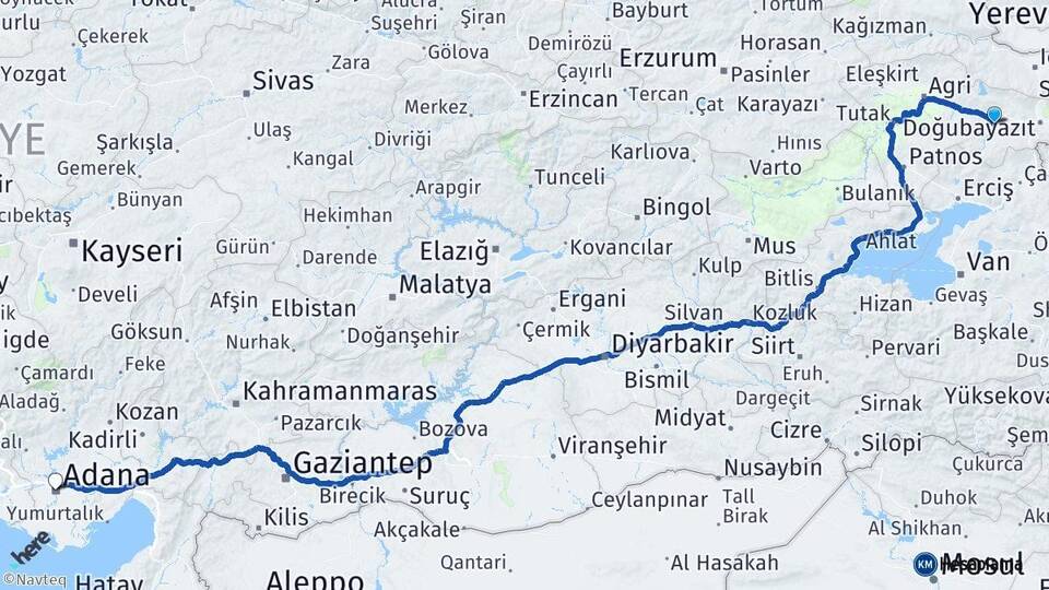 Ağrı Diyadin Adana Arası Kaç Km - Yol Haritası