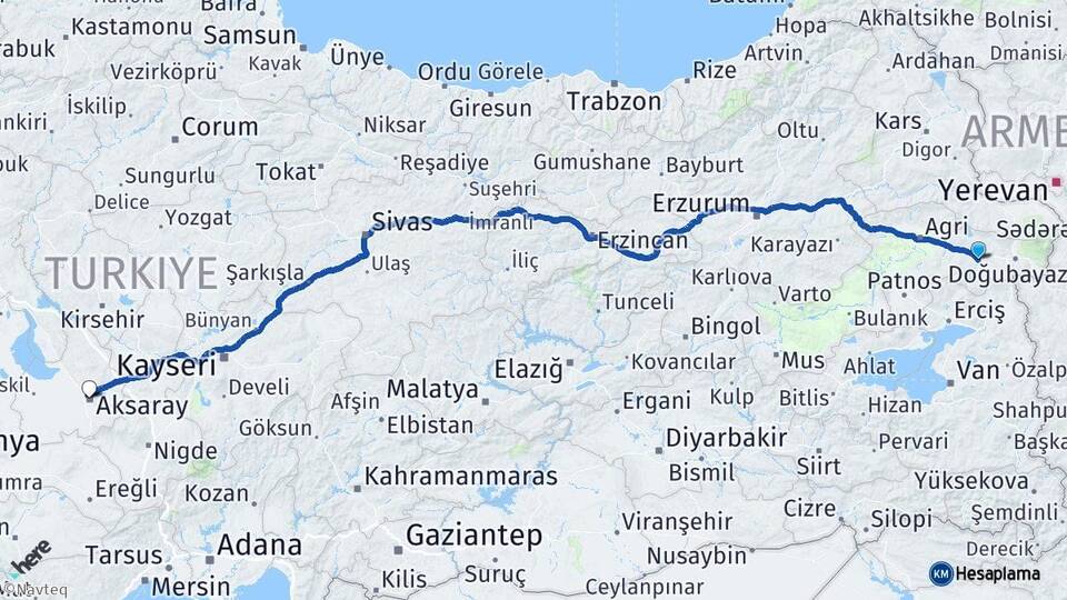 Ağrı Diyadin Aksaray Arası Kaç Km - Yol Haritası