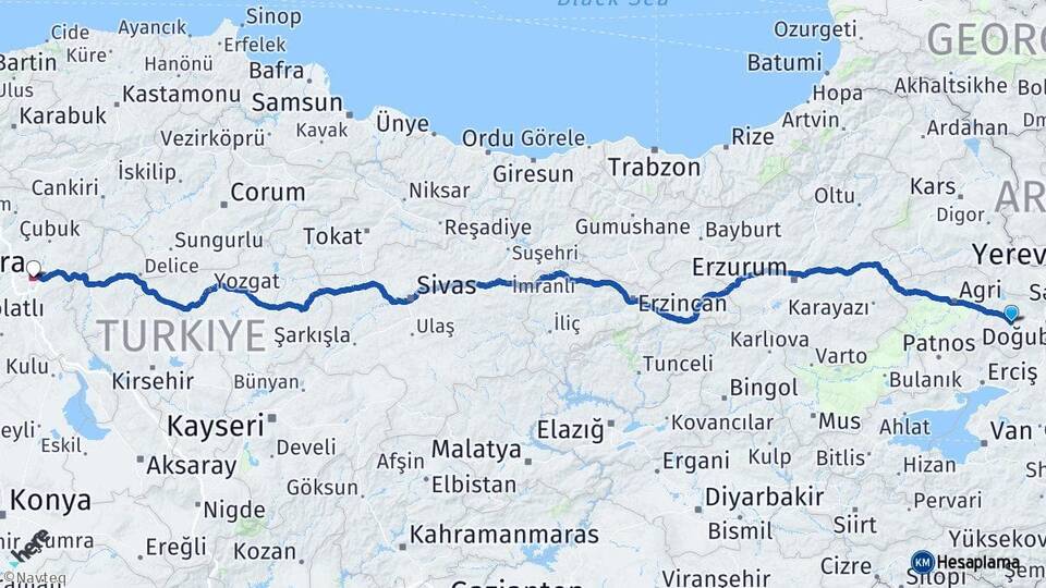 Ağrı Diyadin Ankara Arası Kaç Km - Yol Haritası