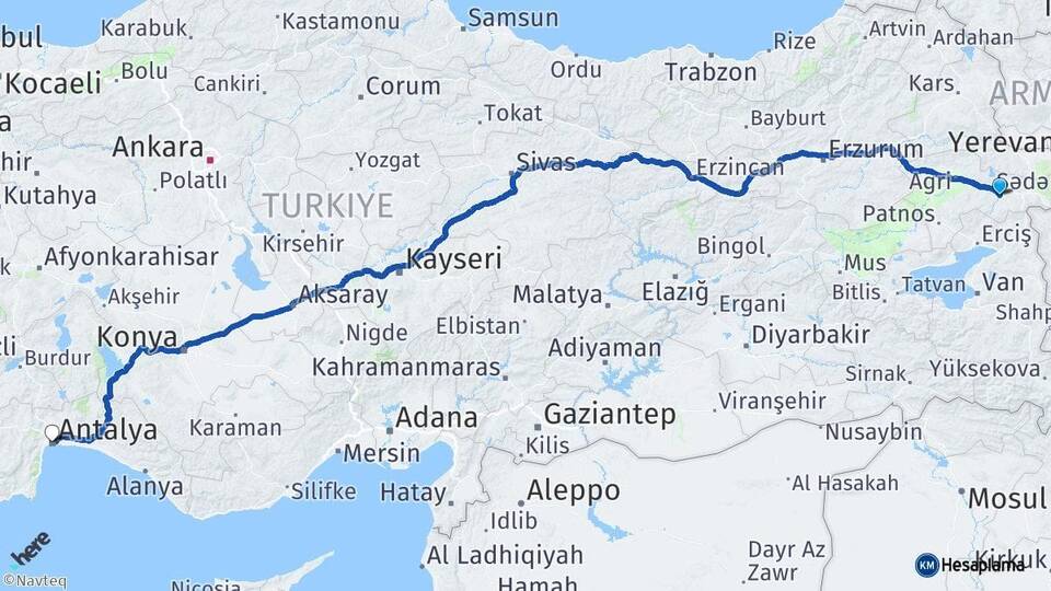 Ağrı Diyadin Antalya Arası Kaç Km - Yol Haritası