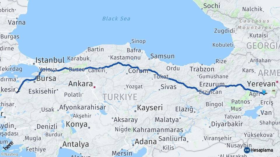 Ağrı Diyadin Balıkesir Arası Kaç Km - Yol Haritası