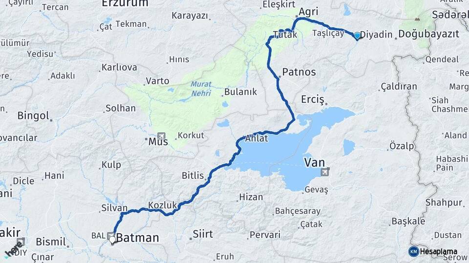 Ağrı Diyadin Batman Arası Kaç Km - Yol Haritası