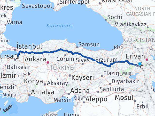 Ağrı Diyadin Bursa Arası Kaç Km - Yol Haritası