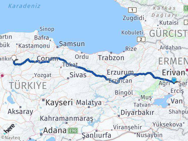 Ağrı Diyadin Çankırı Arası Kaç Km - Yol Haritası