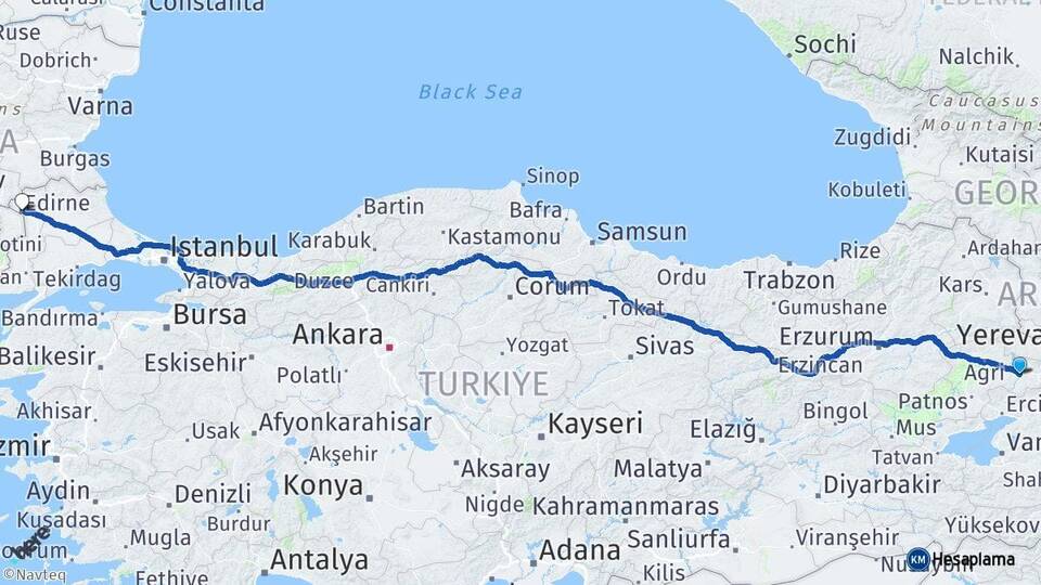 Ağrı Diyadin Edirne Arası Kaç Km - Yol Haritası