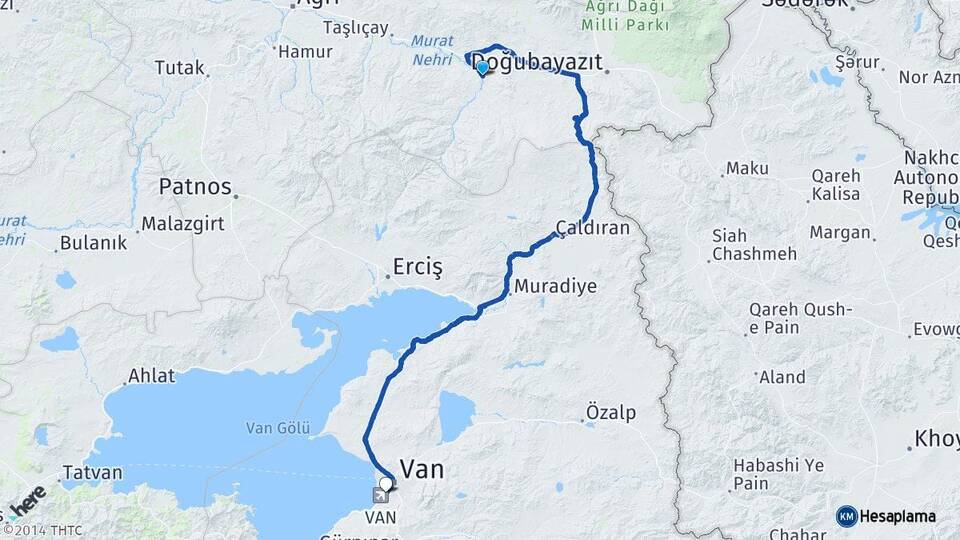 Ağrı Diyadin Edremit Van Arası Kaç Km - Yol Haritası
