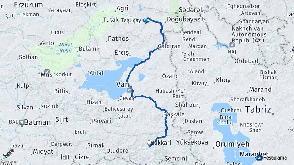 Ağrı Diyadin Hakkari Arası Kaç Km - Yol Haritası