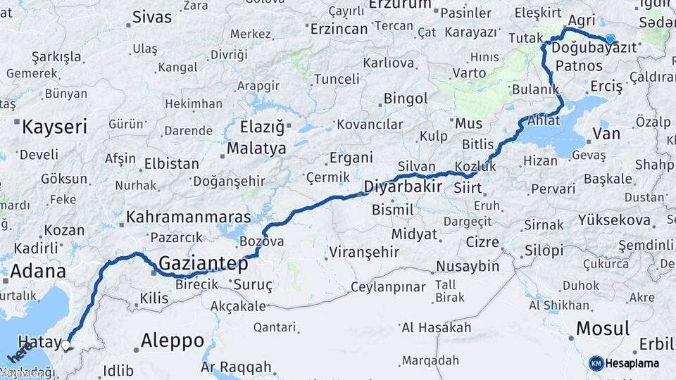 Ağrı Diyadin Hatay Arası Kaç Km - Yol Haritası