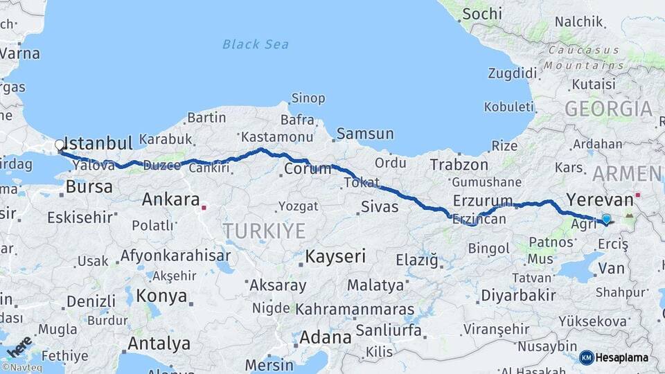 Ağrı Diyadin İstanbul Arası Kaç Km - Yol Haritası