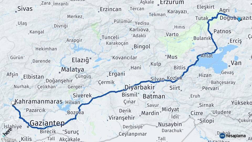 Ağrı Diyadin Kahramanmaraş Arası Kaç Km - Yol Haritası