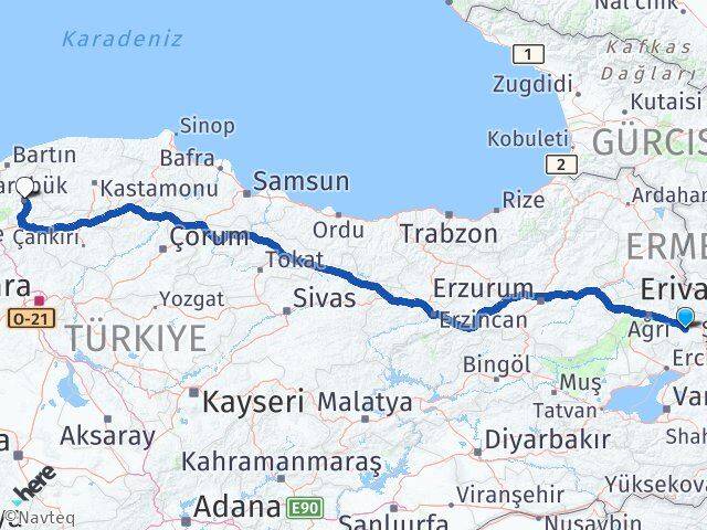 Ağrı Diyadin Karabük Arası Kaç Km - Yol Haritası