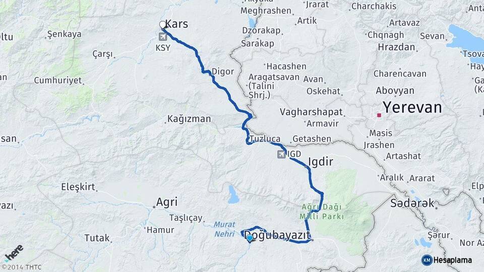 Ağrı Diyadin Kars Arası Kaç Km - Yol Haritası