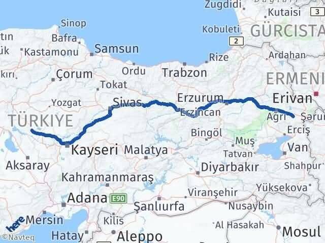 Ağrı Diyadin Kırşehir Arası Kaç Km - Yol Haritası