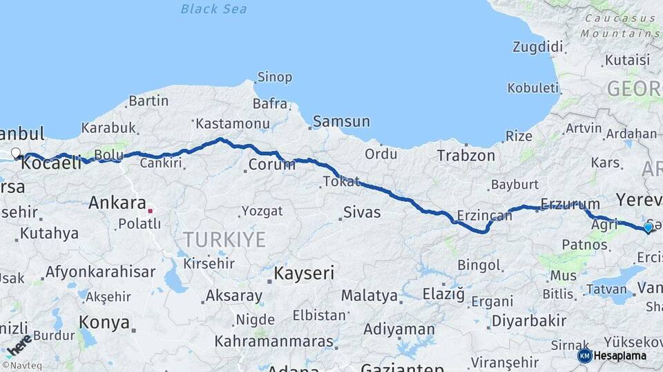 Ağrı Diyadin Kocaeli Arası Kaç Km - Yol Haritası
