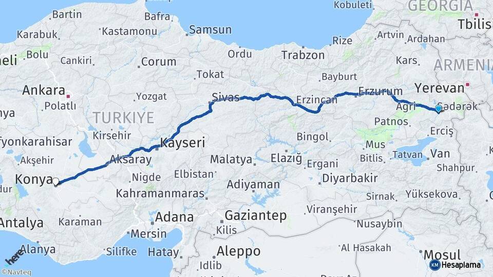 Ağrı Diyadin Konya Arası Kaç Km - Yol Haritası