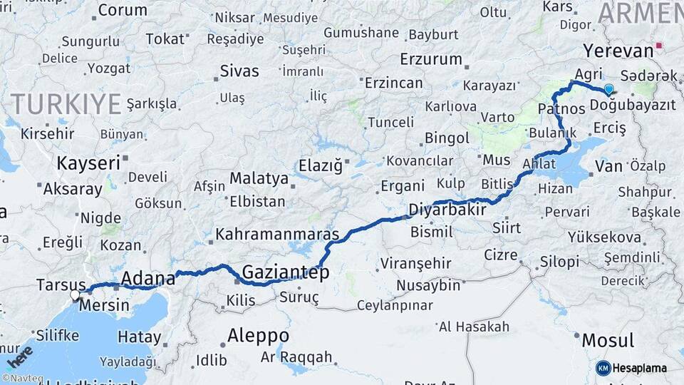 Ağrı Diyadin Mersin Arası Kaç Km - Yol Haritası