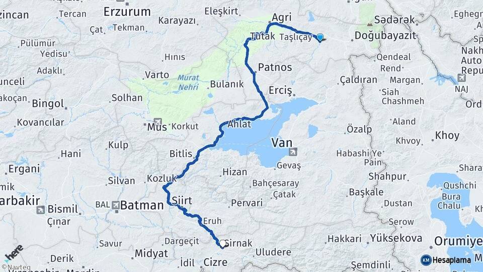 Ağrı Diyadin Şırnak Arası Kaç Km - Yol Haritası