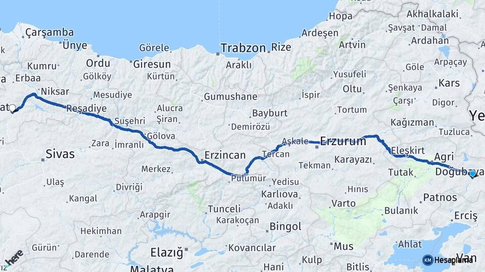 Ağrı Diyadin Tokat Arası Kaç Km - Yol Haritası