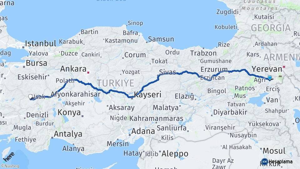Ağrı Diyadin Uşak Arası Kaç Km - Yol Haritası