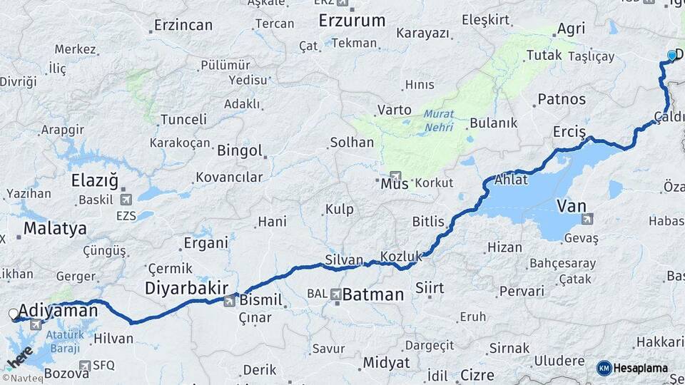 Ağrı Doğubayazıt Adıyaman Arası Kaç Km - Yol Haritası