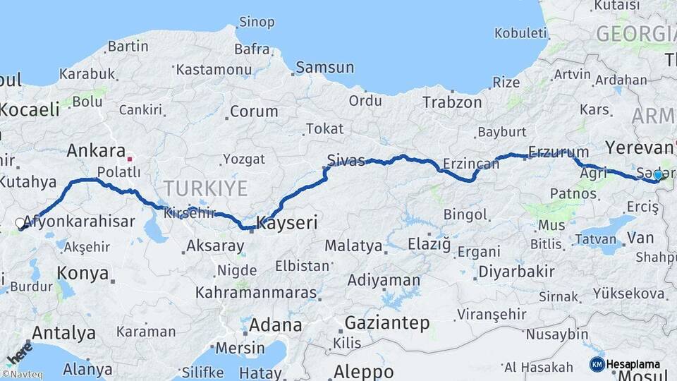 Ağrı Doğubayazıt Afyonkarahisar Arası Kaç Km - Yol Haritası