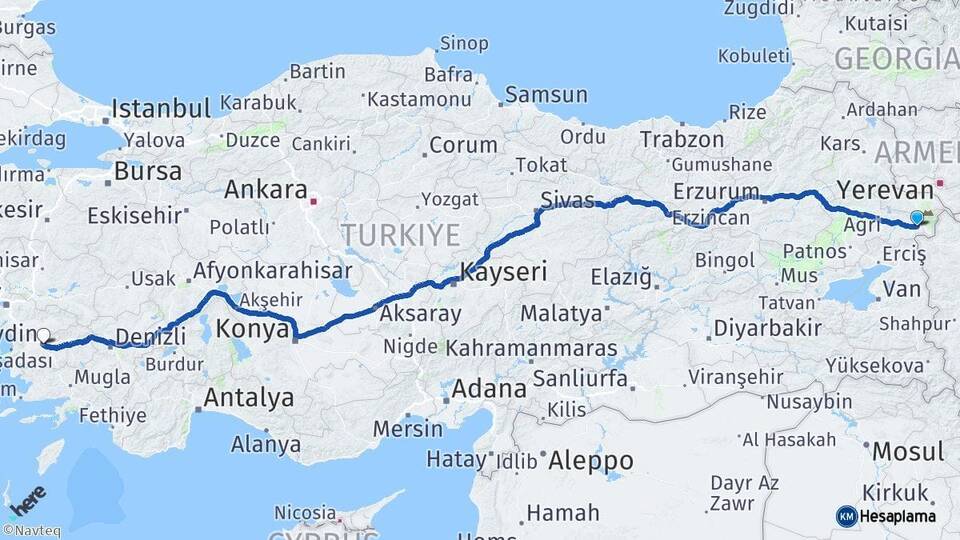 Ağrı Doğubayazıt Aydın Arası Kaç Km - Yol Haritası