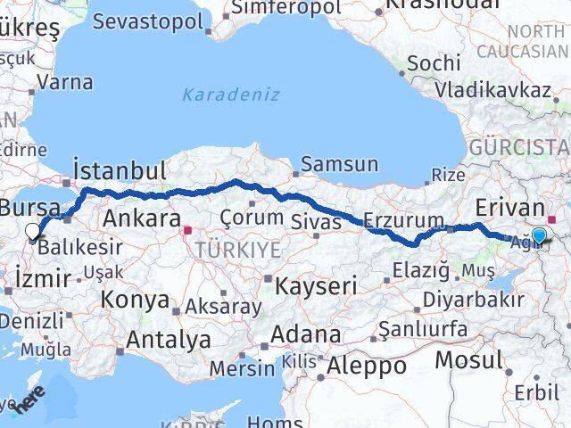 Ağrı Doğubayazıt Balıkesir Arası Kaç Km - Yol Haritası