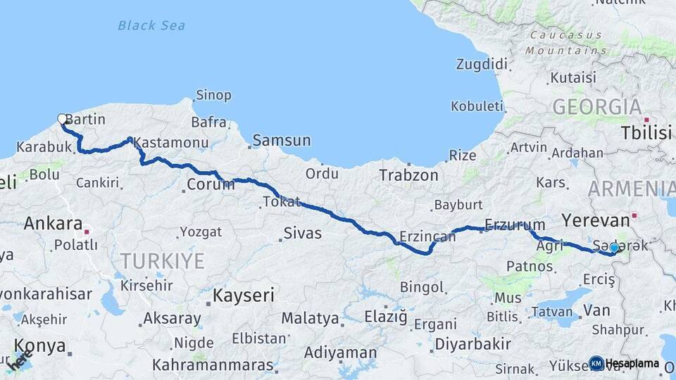 Ağrı Doğubayazıt Bartın Arası Kaç Km - Yol Haritası