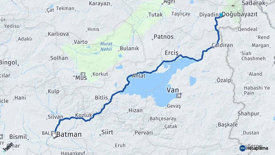 Ağrı Doğubayazıt Batman Arası Kaç Km - Yol Haritası