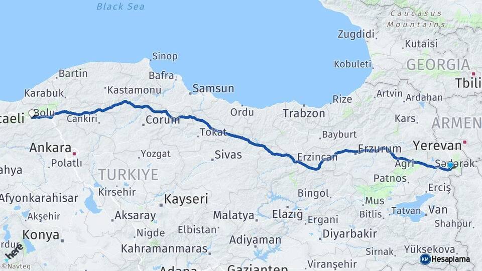Ağrı Doğubayazıt Bolu Arası Kaç Km - Yol Haritası