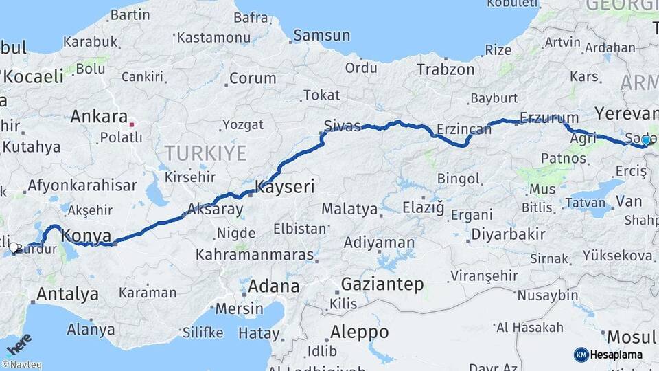 Ağrı Doğubayazıt Burdur Arası Kaç Km - Yol Haritası