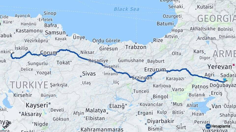 Ağrı Doğubayazıt Çankırı Arası Kaç Km - Yol Haritası