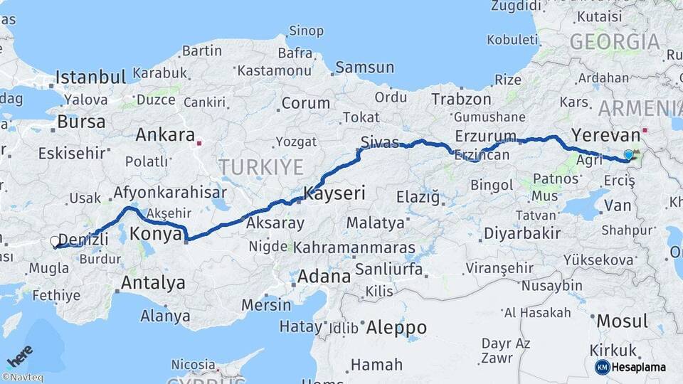 Ağrı Doğubayazıt Denizli Arası Kaç Km - Yol Haritası