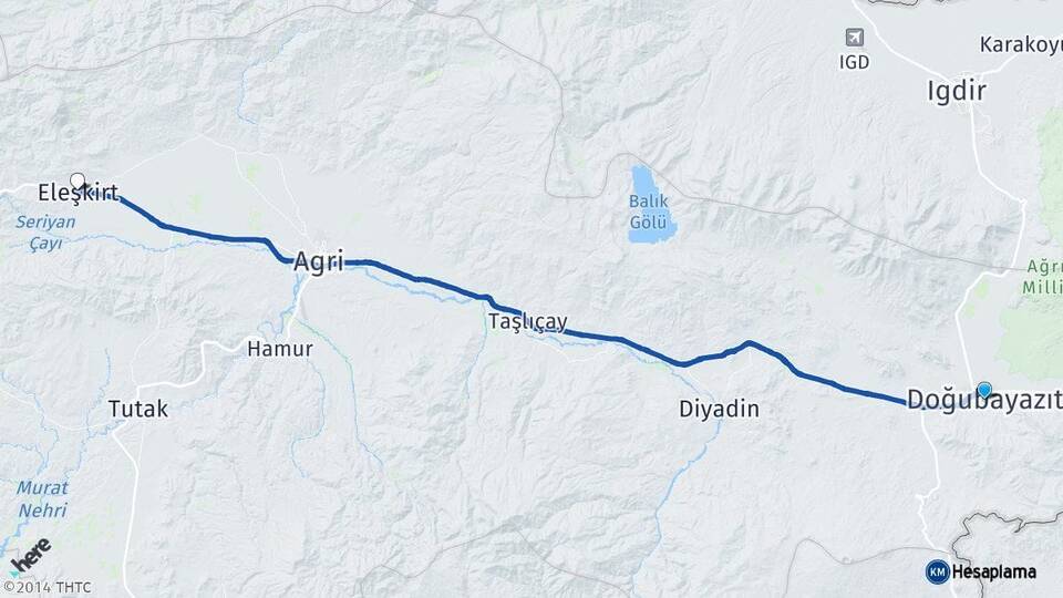 Ağrı Doğubayazıt Eleşkirt Arası Kaç Km - Yol Haritası