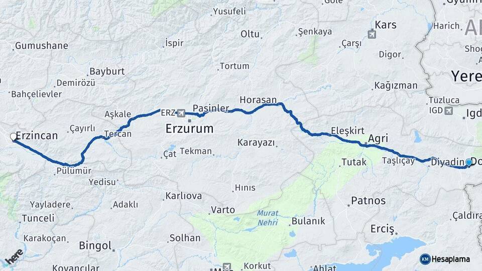 Doğubayazıt Erzincan Arası Kaç Km - Yol Tarifi