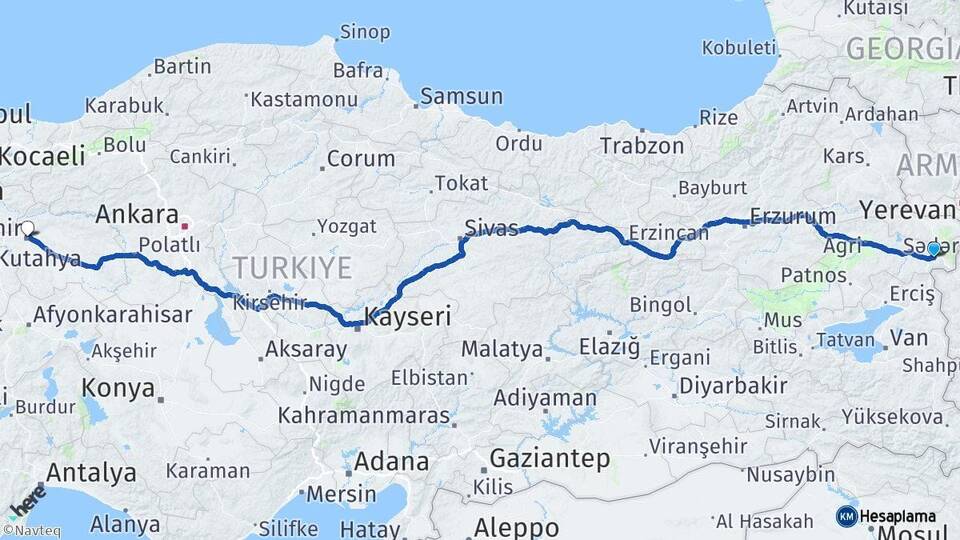 Ağrı Doğubayazıt Eskişehir Arası Kaç Km - Yol Haritası