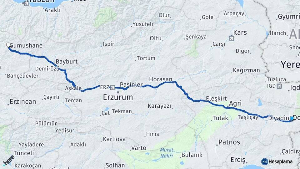Ağrı Doğubayazıt Gümüşhane Arası Kaç Km - Yol Haritası