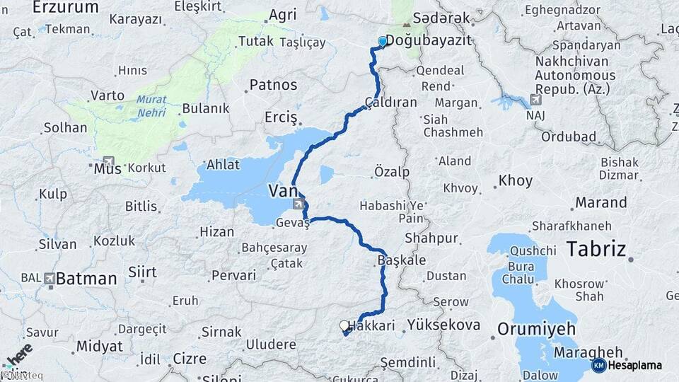 Ağrı Doğubayazıt Hakkari Arası Kaç Km - Yol Haritası
