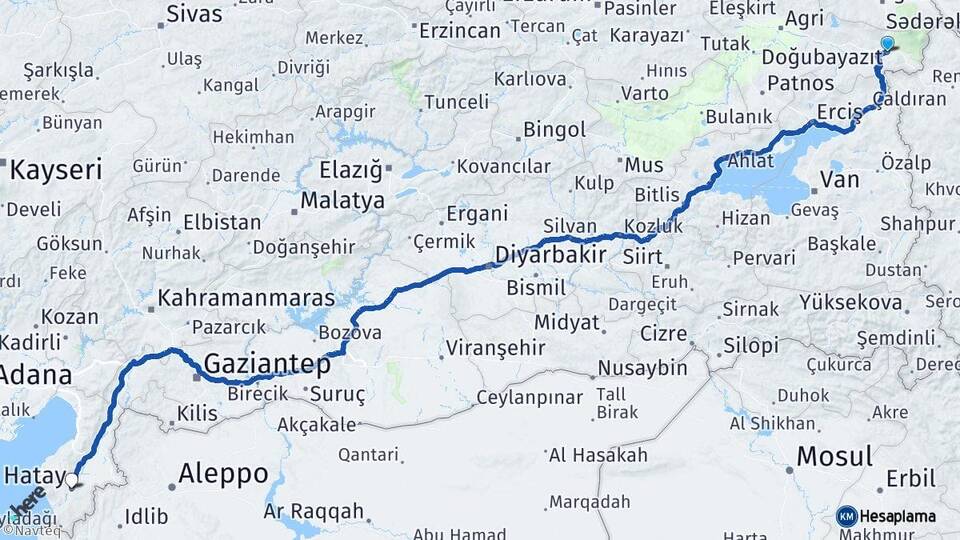 Ağrı Doğubayazıt Hatay Arası Kaç Km - Yol Haritası