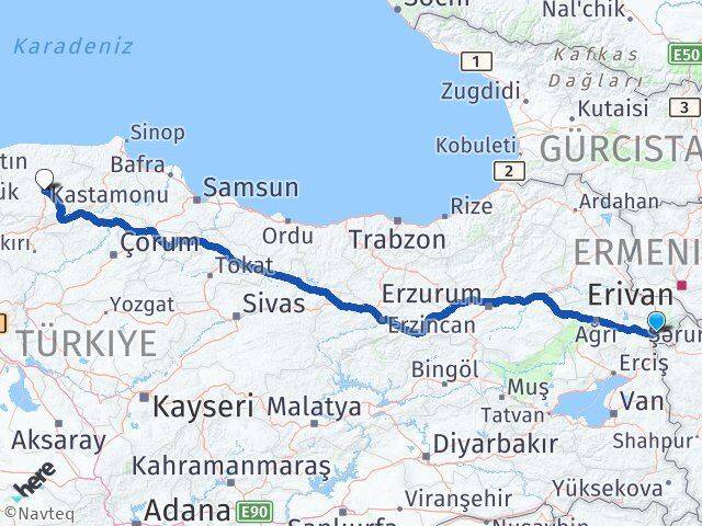Ağrı Doğubayazıt Kastamonu Arası Kaç Km - Yol Haritası
