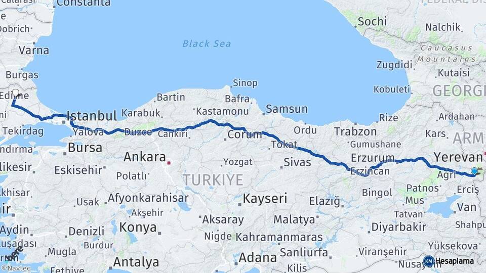 Ağrı Doğubayazıt Kırklareli Arası Kaç Km - Yol Haritası