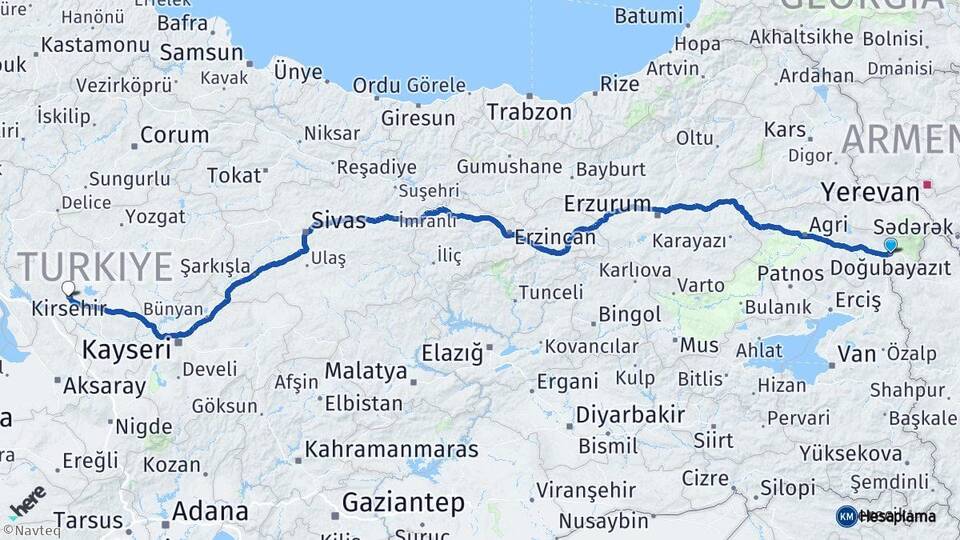 Ağrı Doğubayazıt Kırşehir Arası Kaç Km - Yol Haritası