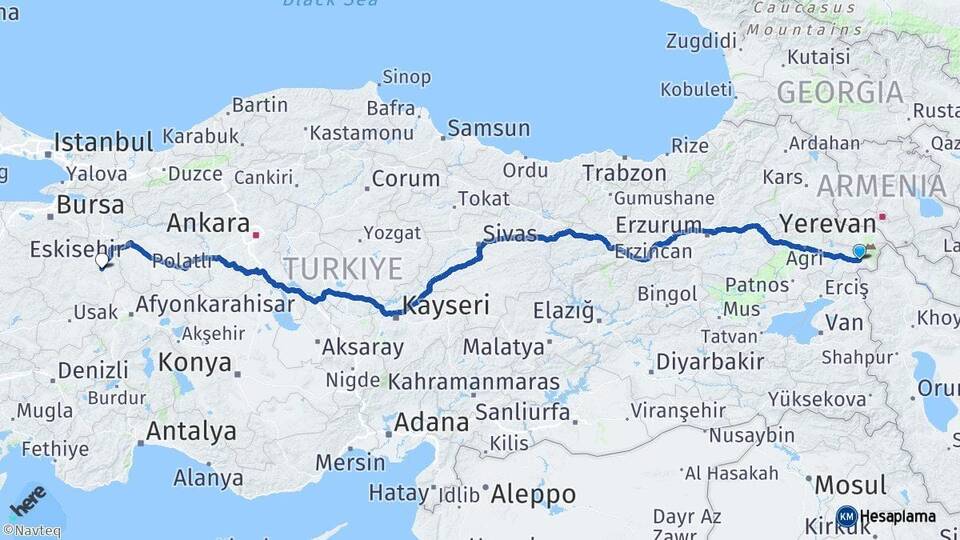 Ağrı Doğubayazıt Kütahya Arası Kaç Km - Yol Haritası
